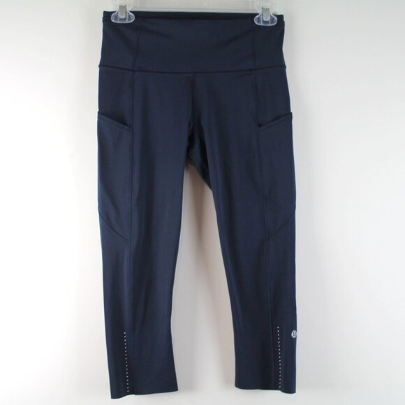 Lululemon Fast Free Crop II Nulux 19" True Navy Blue Cropped Leggings 6 - Picture 2 of 5